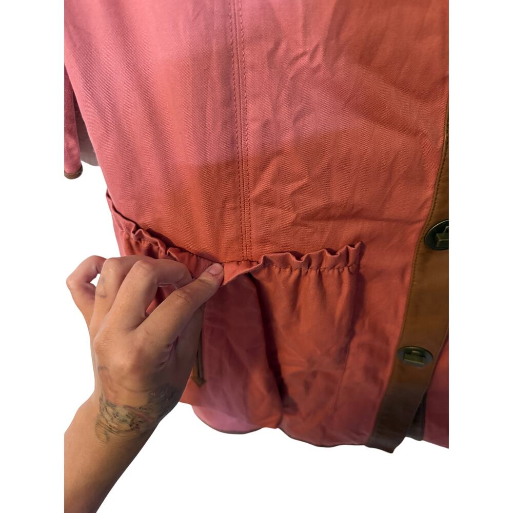 NWOT TIBI CORAL COTTON BLEND LEATHER TRIM BUTTON UP JACKET - Picture 5 of 12